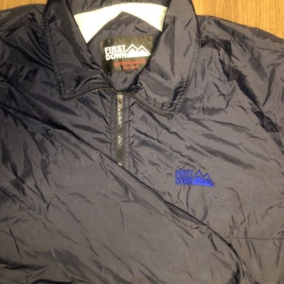 First Down Size XL Blue Full Zip Jacket With Logo Pockets Nylon Vintage - Picture 1 of 12